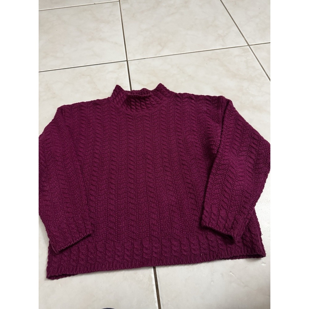 Vintage 90s GAP Womens M Magenta Ramie Cotton Textured Knit Mock Neck Sweater